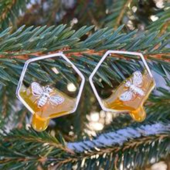 NWT Silver Bee Honeybee Honey earrings Pierced - Picture 2 of 3
